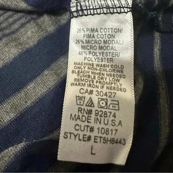 Ella Moss Striped Blue Gray Long Tab Sleeve Top Size L - Picture 9 of 9